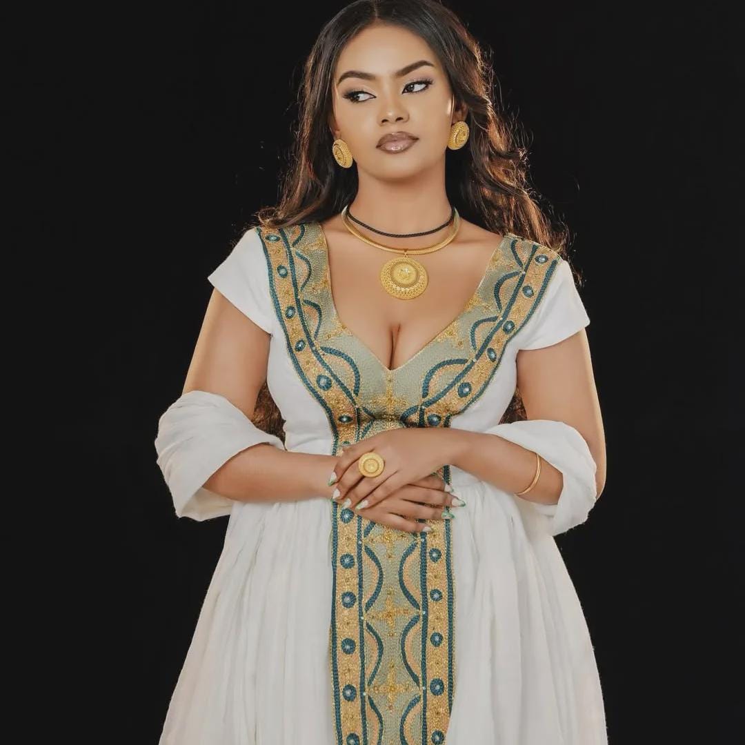 Modern Ethiopian Women’s Dress | Handmade Zuria Habesha Kemis, New Tilet Design, Elegant Cultural Attire, Traditional Wedding Clothing Sale