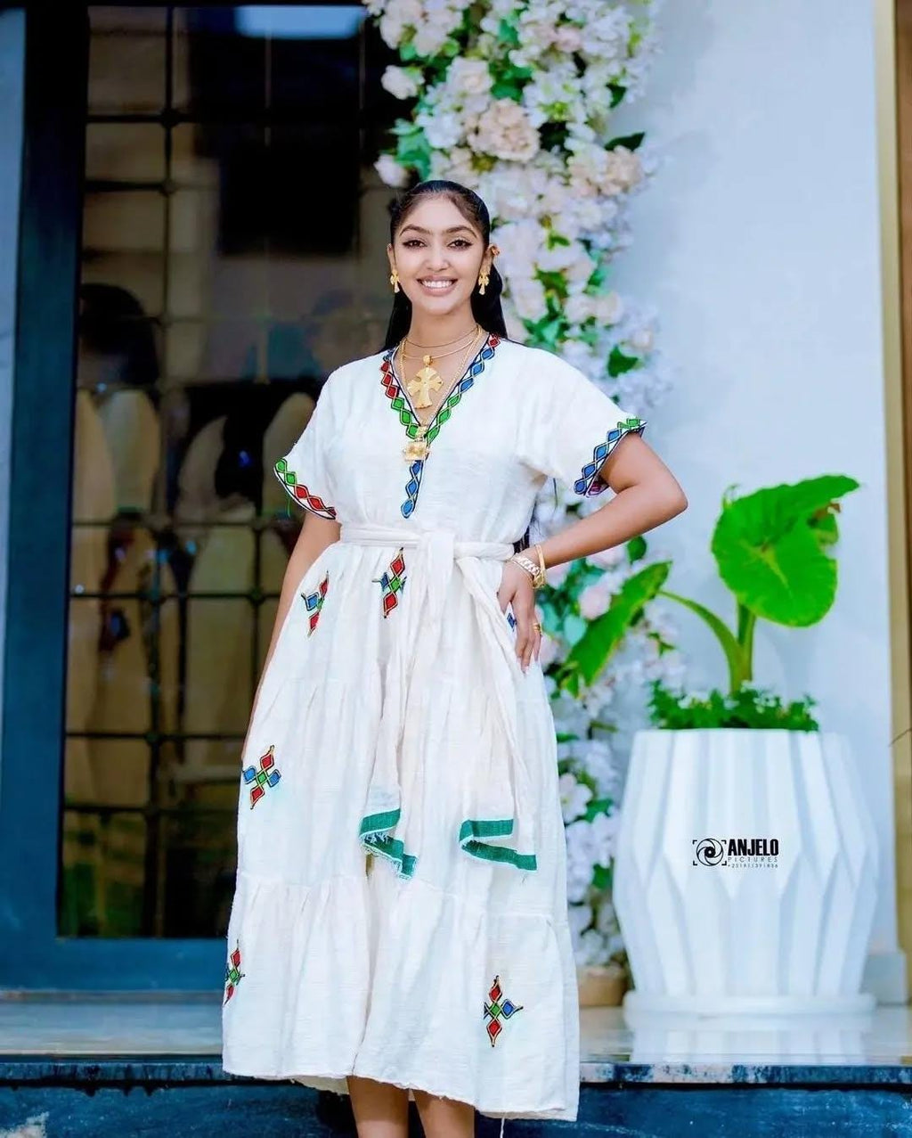 New Ethiopian Dress for Women: Handwoven Fetil Fabric, Modern Design Gift, Traditional Kemis for Cultural Events