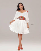 Red Tilet Short Habesha Dress for Women, New Lightweight Summer Ethiopian Dress, Modern Eritrean Handwoven Kemis