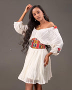 Red Tilet Short Habesha Dress for Women, New Lightweight Summer Ethiopian Dress, Modern Eritrean Handwoven Kemis