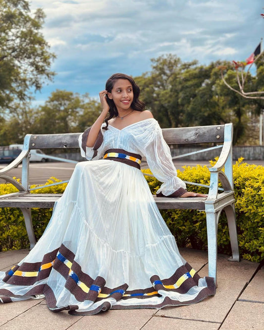 Elegant Shoa Oromo Dress, Traditional Brown Habesha Kemis, Handmade Ethiopian Tilet Outfit for Women, Cultural Wedding & Celebration Attire