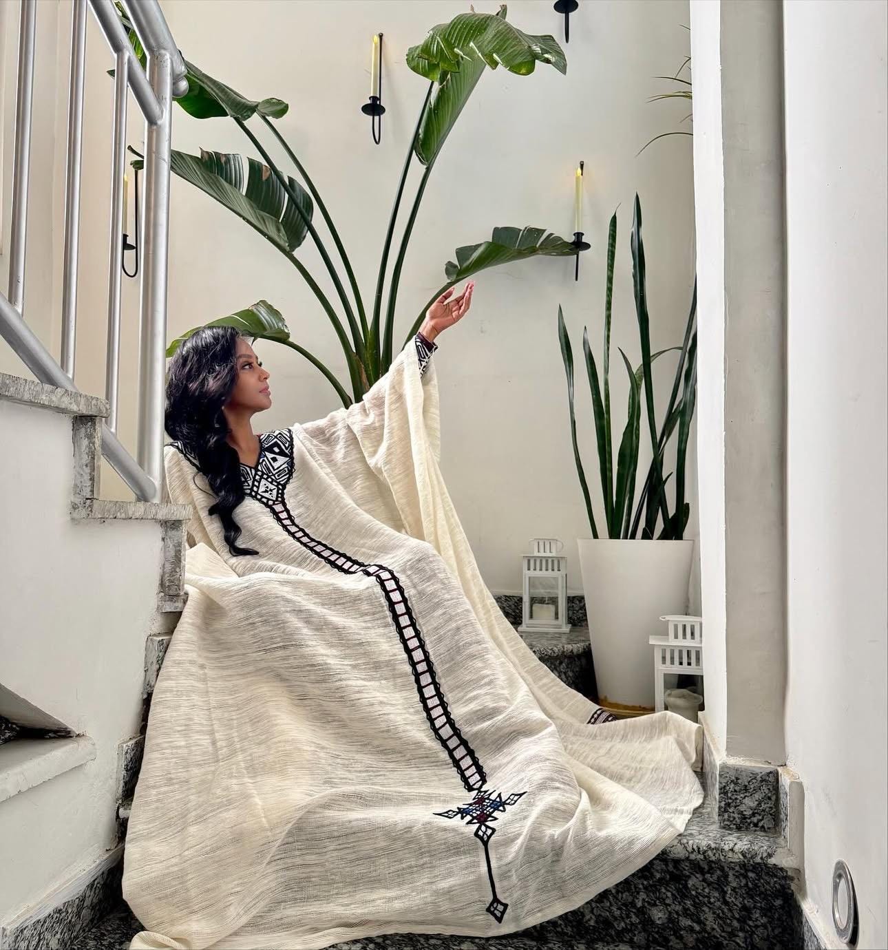 Ethiopian Cultural Dress, Traditional Tilf Caftan Dress, New Kemis, Cotton Habesha Free size Libs