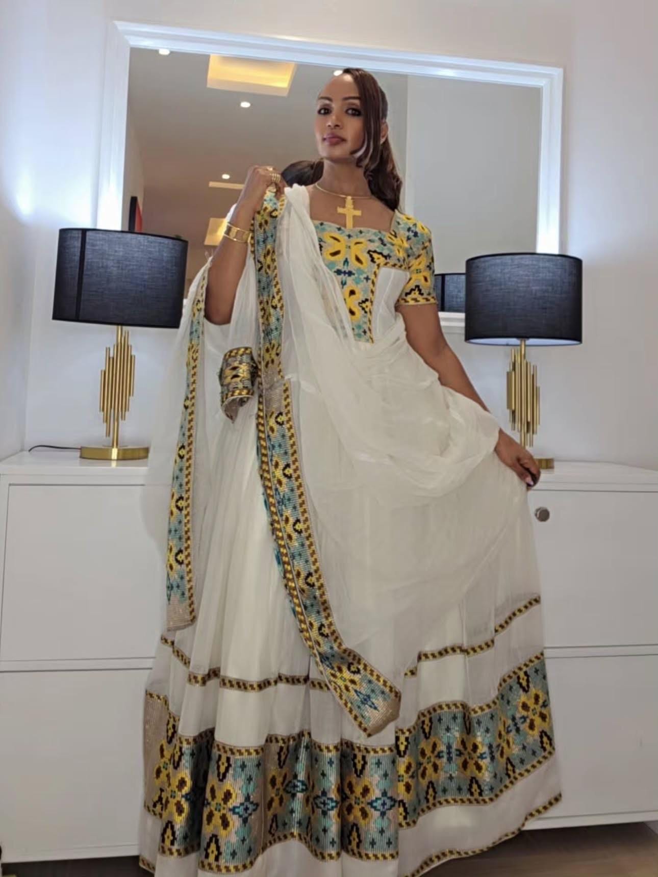 New Tilet Ethiopian Cultural Dress, Cultural Zuria Habesha Tibeb Kemis, Traditional Wedding Libs