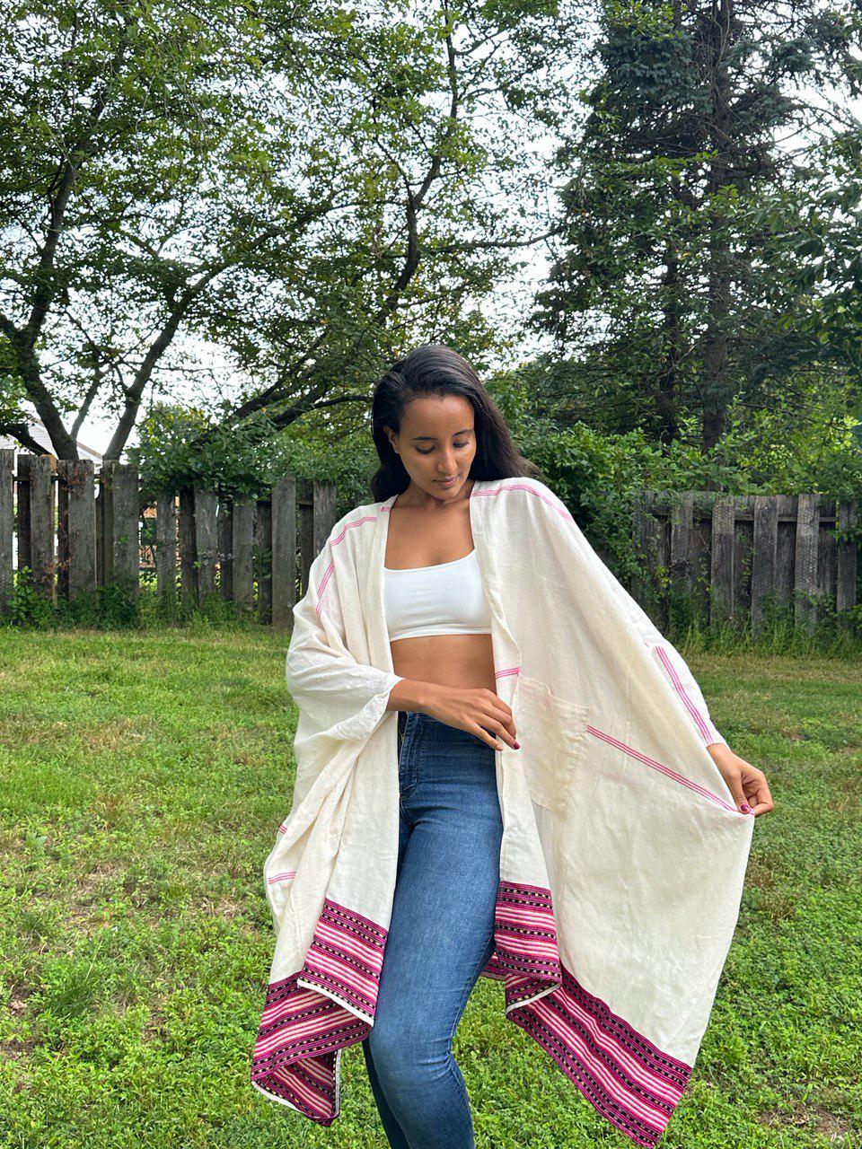 Cotton Women Cardigan that is Made Using Ethiopian Traditional Dress & Handmade With Care, Cotton Gown, Soft, Breathable, Natural soft,