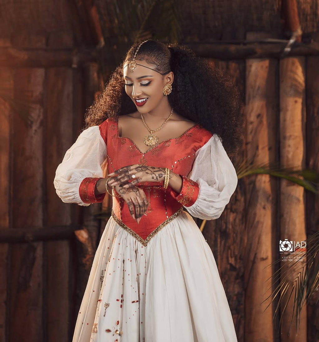 Handmade Habesha Dress: Ethiopian & Eritrean Kemis, Ethiopian Traditional Women’s Attire for Weddings, Ye Bahel Libs, Cultural Zuria Kemis