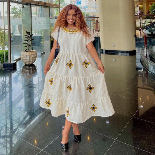 Simple Habesha Dress: Modern Short Ethiopian & Eritrean Kemis, New Lightweight Handmade Cotton Outfit for Women, Cultural Tilf Attire Gift