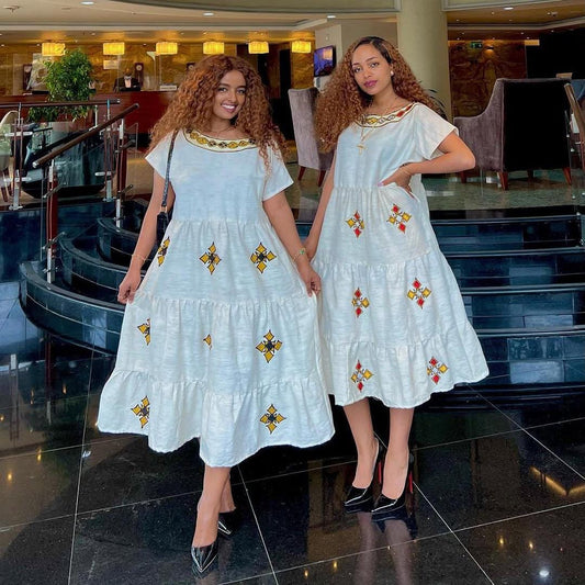 Simple Habesha Dress: Modern Short Ethiopian & Eritrean Kemis, New Lightweight Handmade Cotton Outfit for Women, Cultural Tilf Attire Gift