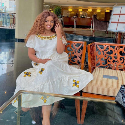 Simple Habesha Dress: Modern Short Ethiopian & Eritrean Kemis, New Lightweight Handmade Cotton Outfit for Women, Cultural Tilf Attire Gift