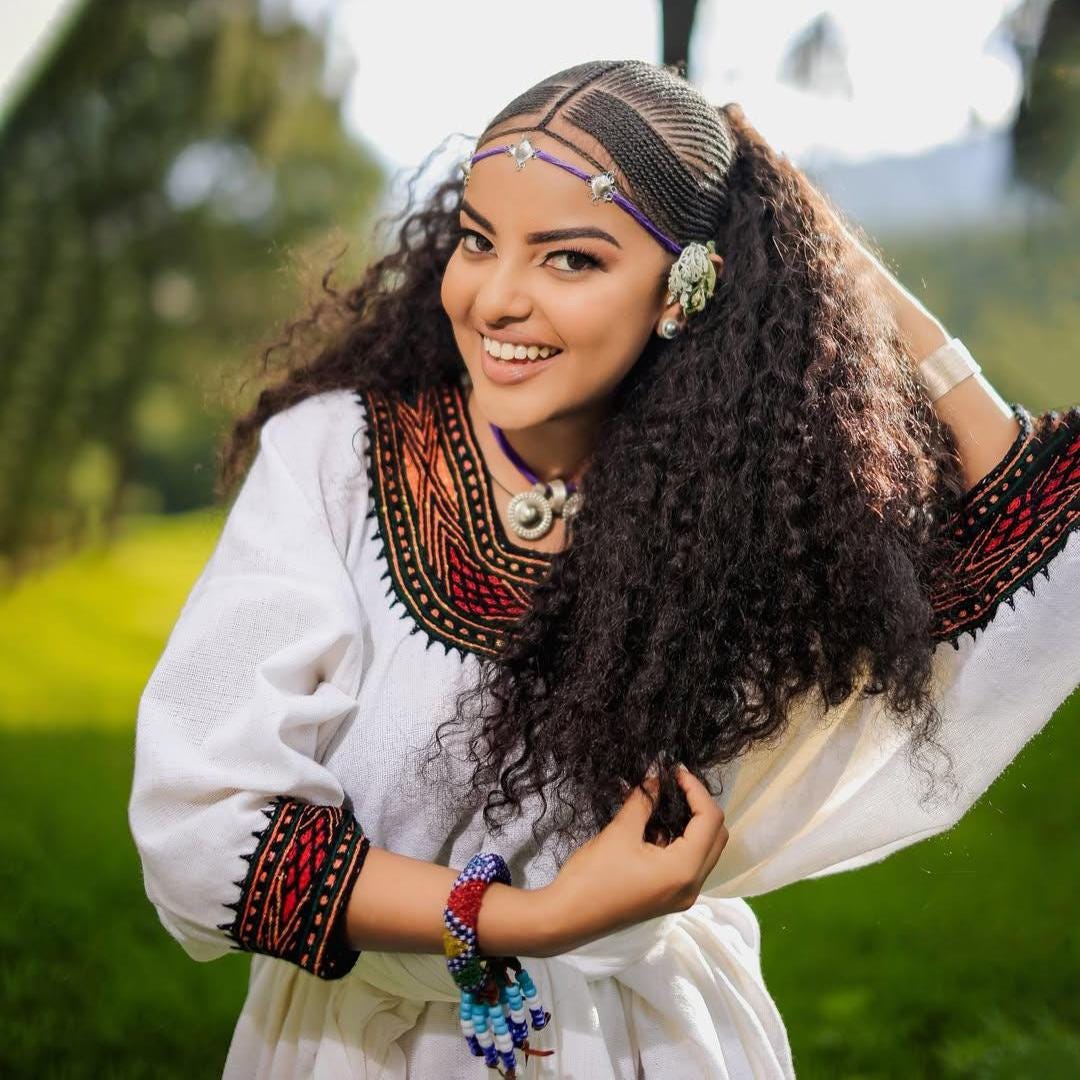 Traditional Ethiopian Raya Bufé Dress: Handmade Habesha Kemis, Soft Fetil Fabric, Elegant Cultural Attire for Weddings & Celebrations Tilet