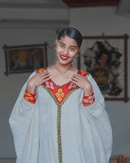 Simple Red Habesha Dress: New Everyday Ethiopian Lightweight Kemis for Women, Comfortable Free-Size Traditional Outfit for Effortless Style
