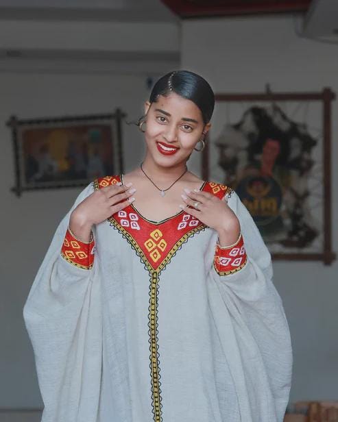 Simple Red Habesha Dress: New Everyday Ethiopian Lightweight Kemis for Women, Comfortable Free-Size Traditional Outfit for Effortless Style