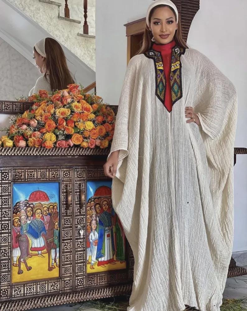 Free-Size Habesha Kemis: Lightweight Red, Gold, Green Ethiopian Traditional Dress, Handcrafted Cultural Attire for Weddings & Celebrations