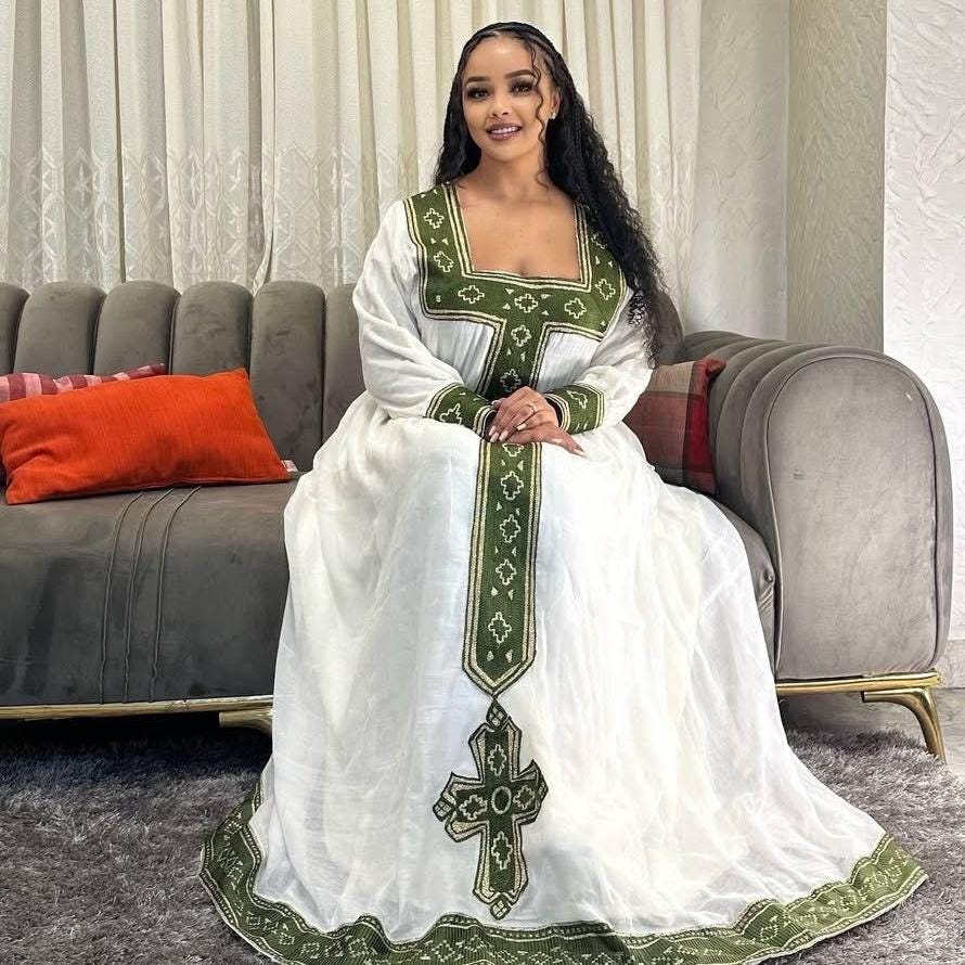 New Ethiopian Cultural Dress, Zuria Habesha Tibeb Kemis, Traditional Style Libs, Tilet Wedding Dress