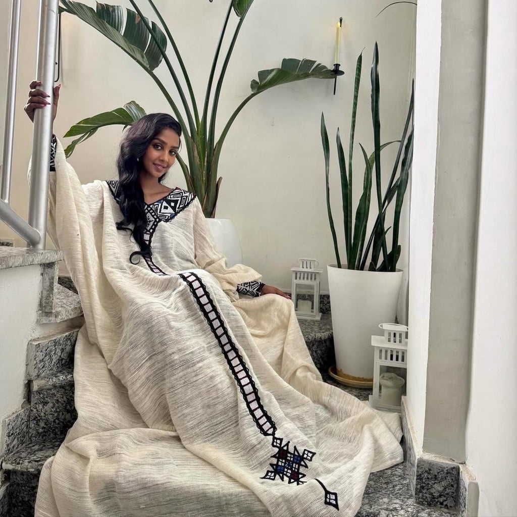 Ethiopian Cultural Dress, Traditional Tilf Caftan Dress, New Kemis, Cotton Habesha Free size Libs