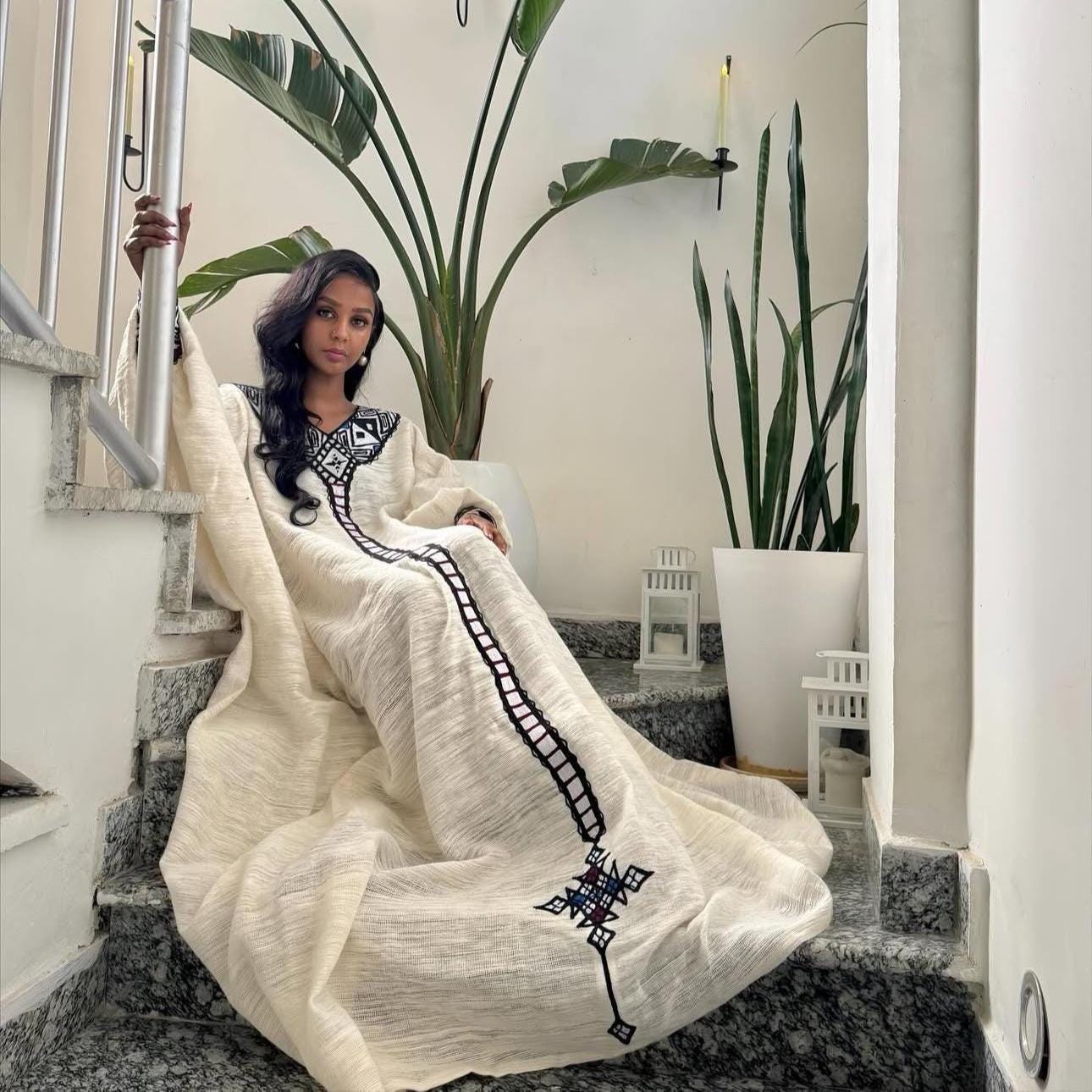 Ethiopian Cultural Dress, Traditional Tilf Caftan Dress, New Kemis, Cotton Habesha Free size Libs