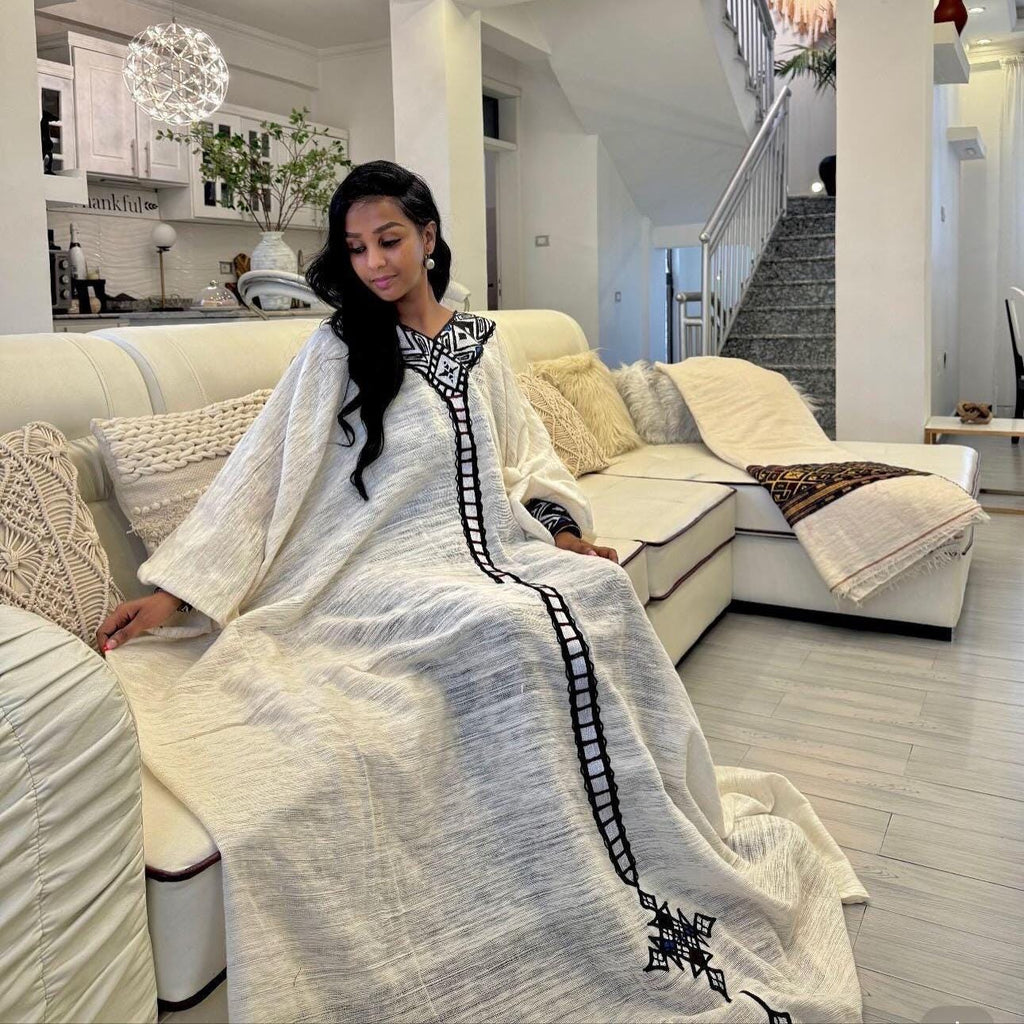 Ethiopian Cultural Dress, Traditional Tilf Caftan Dress, New Kemis, Cotton Habesha Free size Libs