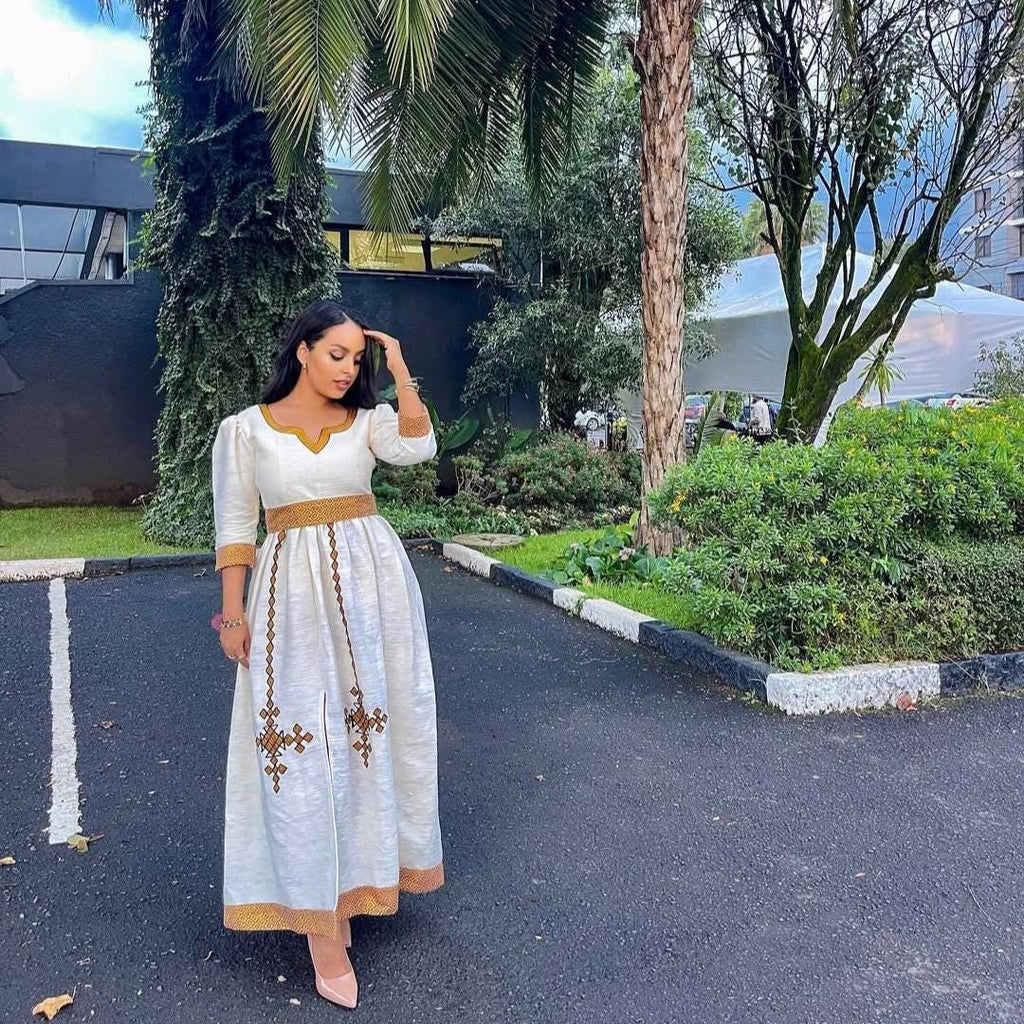 New Habesha Dress: Ethiopian Women's Kemis, Eritrean Traditional Outfit for Women, Buna Kemis