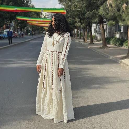 Ethiopian Dress: Cultural Kemis with Tilet Design, Traditional Habesha Attire for Women, Fetil Fabric