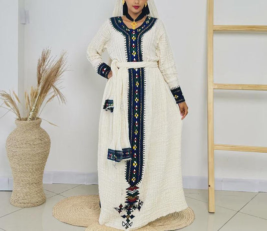 Axum Fetil Habesha Dress For Women, Ethiopian and Eritrean Traditional Kemis, Handwoven Cultural Wear