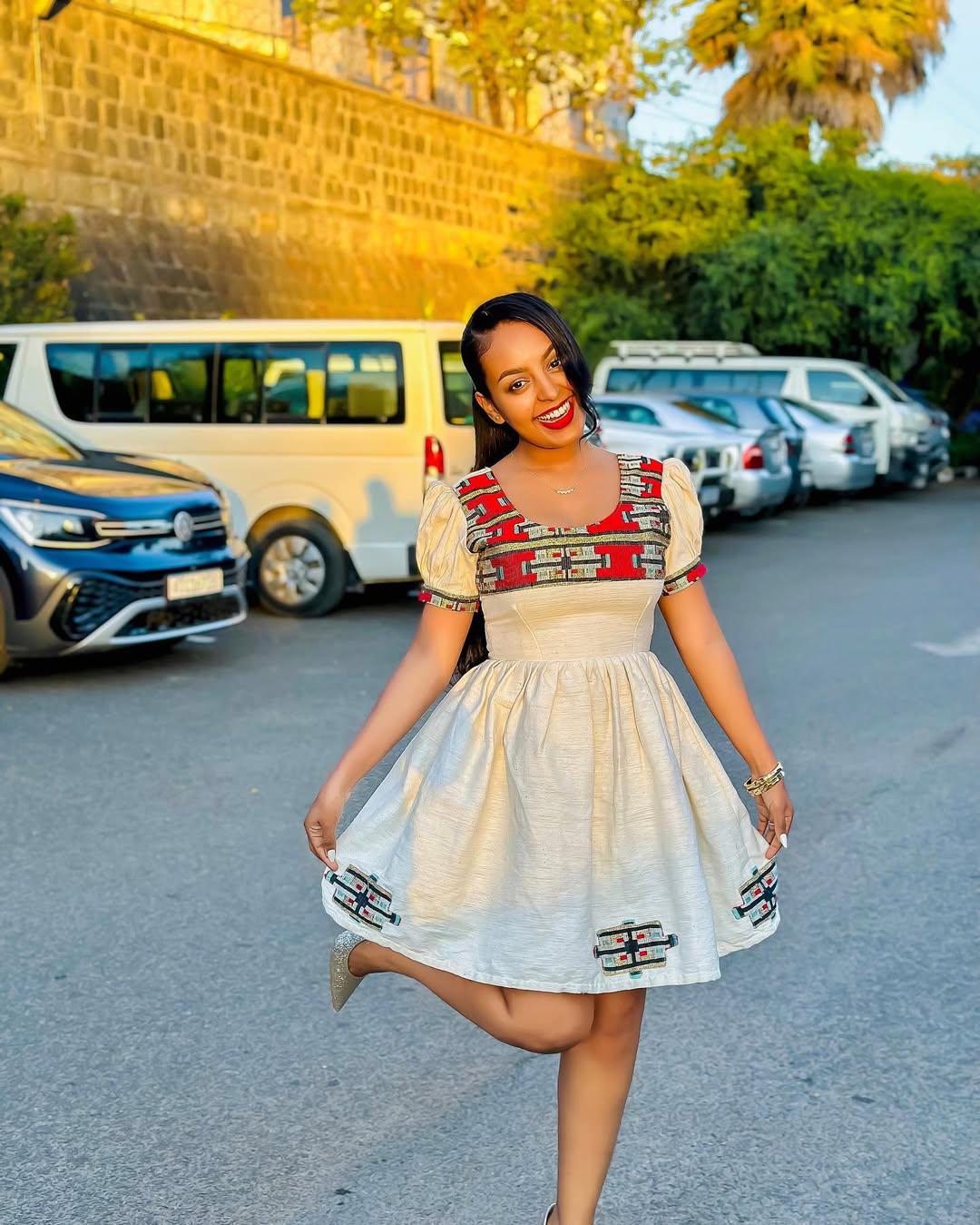 Tilf Design Habesha Kemis: Handwoven Fetil Fabric Ethiopian Dress, Modern Eritrean Cultural Cloth, Traditional Women’s Outfit