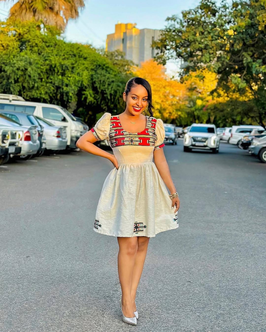 Tilf Design Habesha Kemis: Handwoven Fetil Fabric Ethiopian Dress, Modern Eritrean Cultural Cloth, Traditional Women’s Outfit