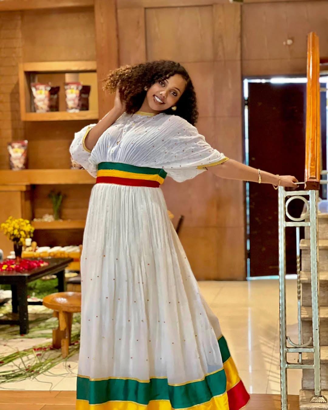 Ethiopian Flag Dress For Women, Habesha Dress, Wedding Kemis, Cultural Attire, Traditional Handmade Zuria Design Gift