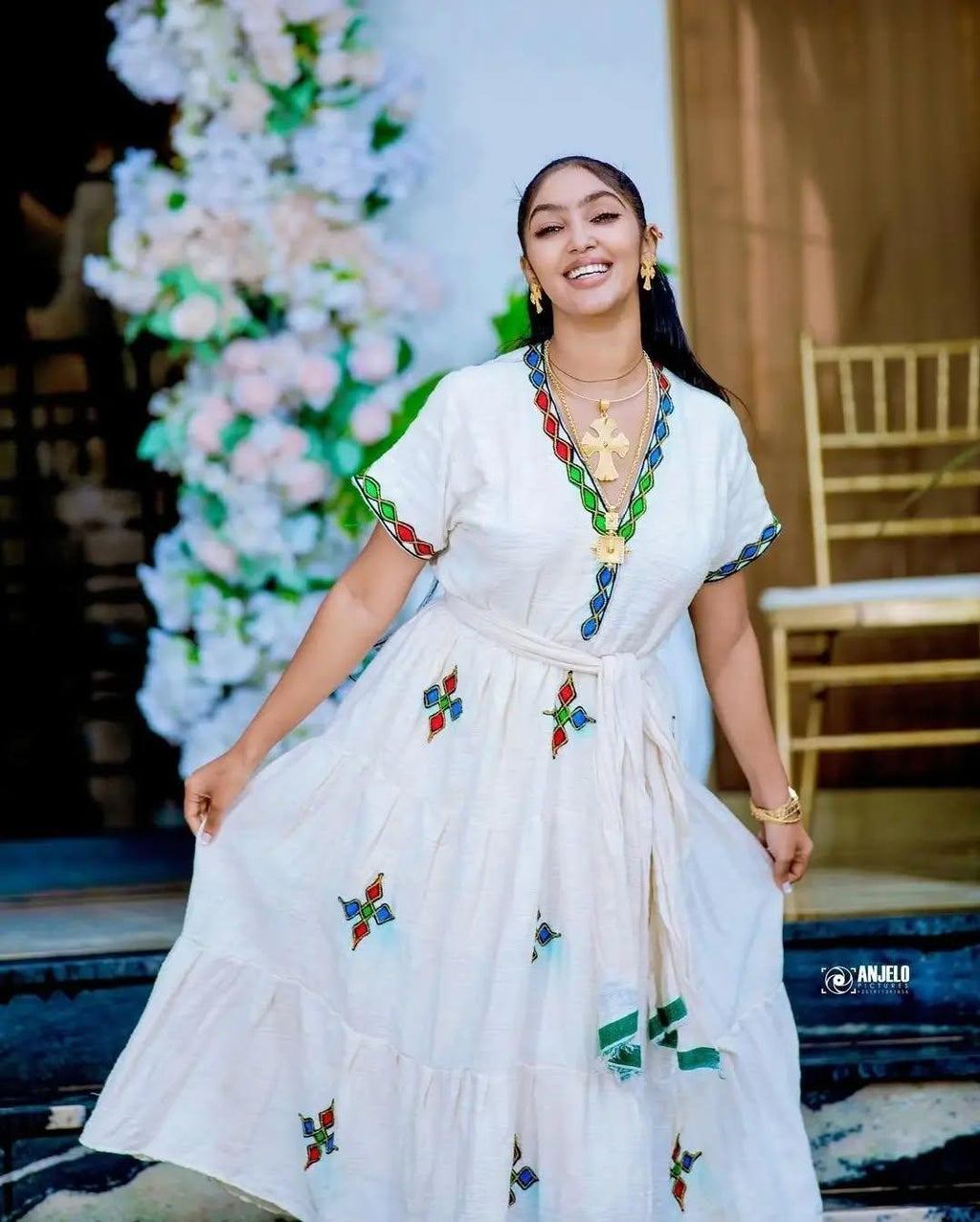 New Ethiopian Dress for Women: Handwoven Fetil Fabric, Modern Design Gift, Traditional Kemis for Cultural Events