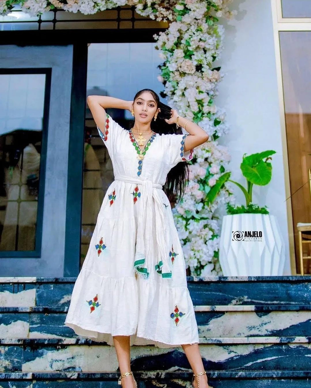 New Ethiopian Dress for Women: Handwoven Fetil Fabric, Modern Design Gift, Traditional Kemis for Cultural Events