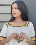 Simple Habesha Kemis, New Lightweight Yellow Ethiopian Dress with Black Embroidery, Handwoven Eritrean Cultural Attire for Women
