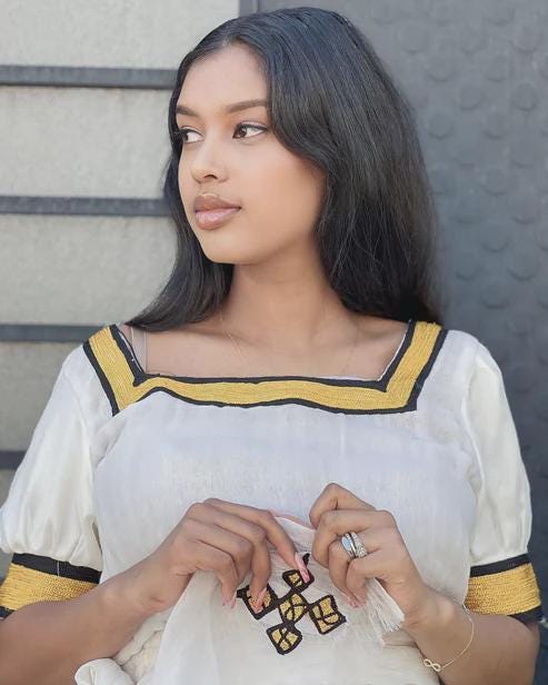 Simple Habesha Kemis, New Lightweight Yellow Ethiopian Dress with Black Embroidery, Handwoven Eritrean Cultural Attire for Women