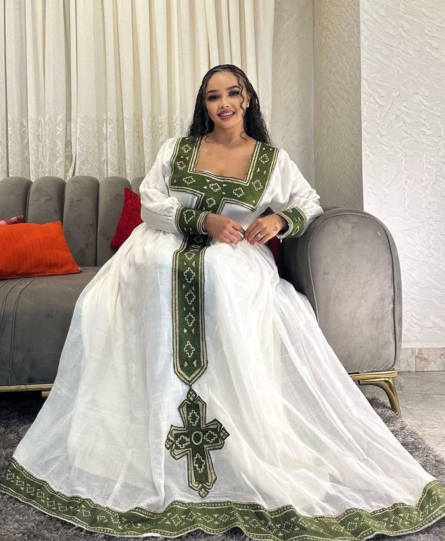 New Ethiopian Cultural Dress, Zuria Habesha Tibeb Kemis, Traditional Style Libs, Tilet Wedding Dress