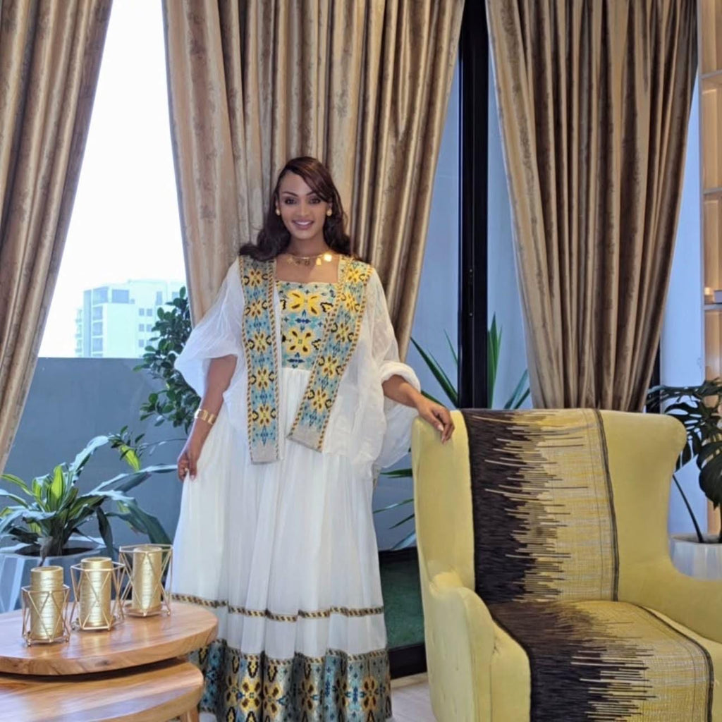 New Tilet Ethiopian Cultural Dress, Cultural Zuria Habesha Tibeb Kemis, Traditional Wedding Libs