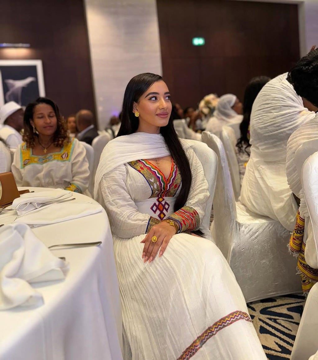 Ethiopian Dress, Handmade Habesha Kemis, New Handwoven Traditional Outfit with Custom Sizing, Cultural Clothing