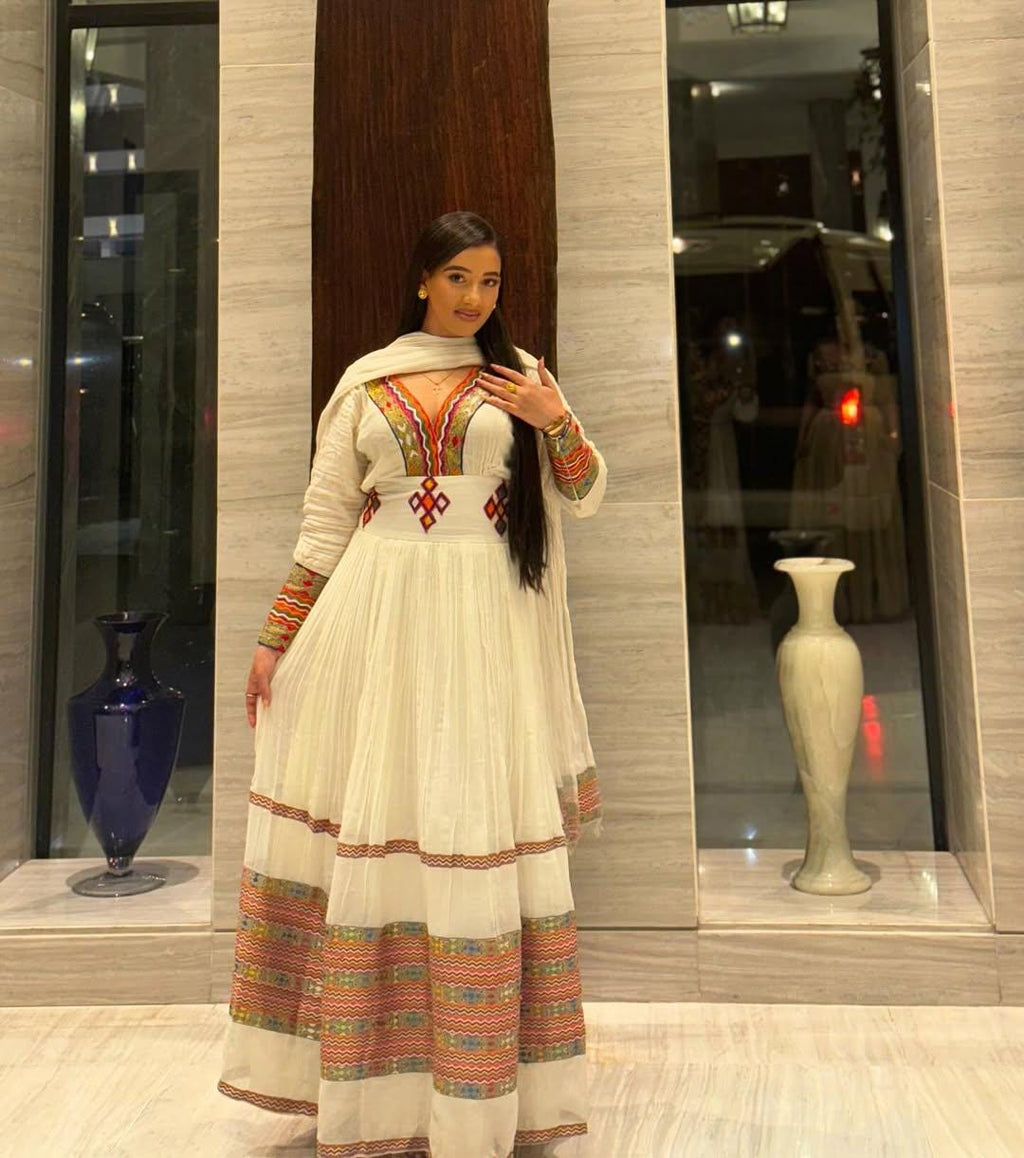 Ethiopian Dress, Handmade Habesha Kemis, New Handwoven Traditional Outfit with Custom Sizing, Cultural Clothing