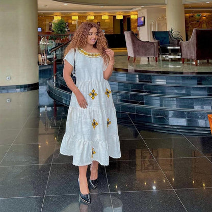 Simple Habesha Dress: Modern Short Ethiopian & Eritrean Kemis, New Lightweight Handmade Cotton Outfit for Women, Cultural Tilf Attire Gift