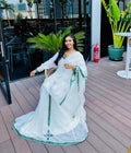 Ethiopian Dress, Handmade Habesha Kemis for Women, Light Blue & Green Embroidery, Tilf Outfit with Custom Sizing