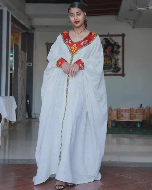 Simple Red Habesha Dress: New Everyday Ethiopian Lightweight Kemis for Women, Comfortable Free-Size Traditional Outfit for Effortless Style