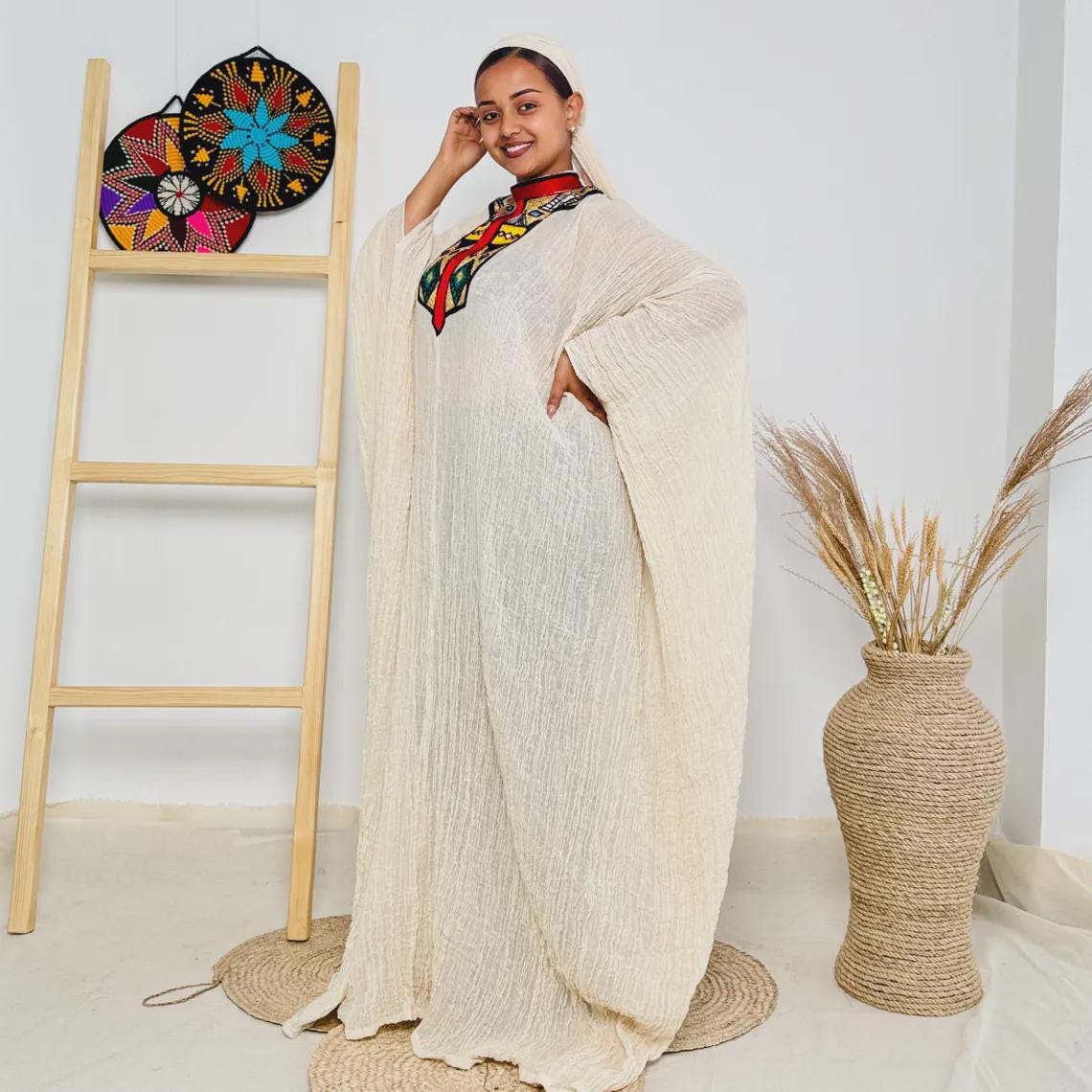 Free-Size Habesha Kemis: Lightweight Red, Gold, Green Ethiopian Traditional Dress, Handcrafted Cultural Attire for Weddings & Celebrations