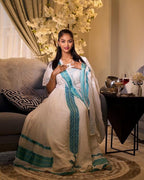 Ethiopian Dress, Handmade Habesha Kemis, Handwoven Eritrean & Ethiopian Traditional Outfit, Blue Habesha Cultural Clothing