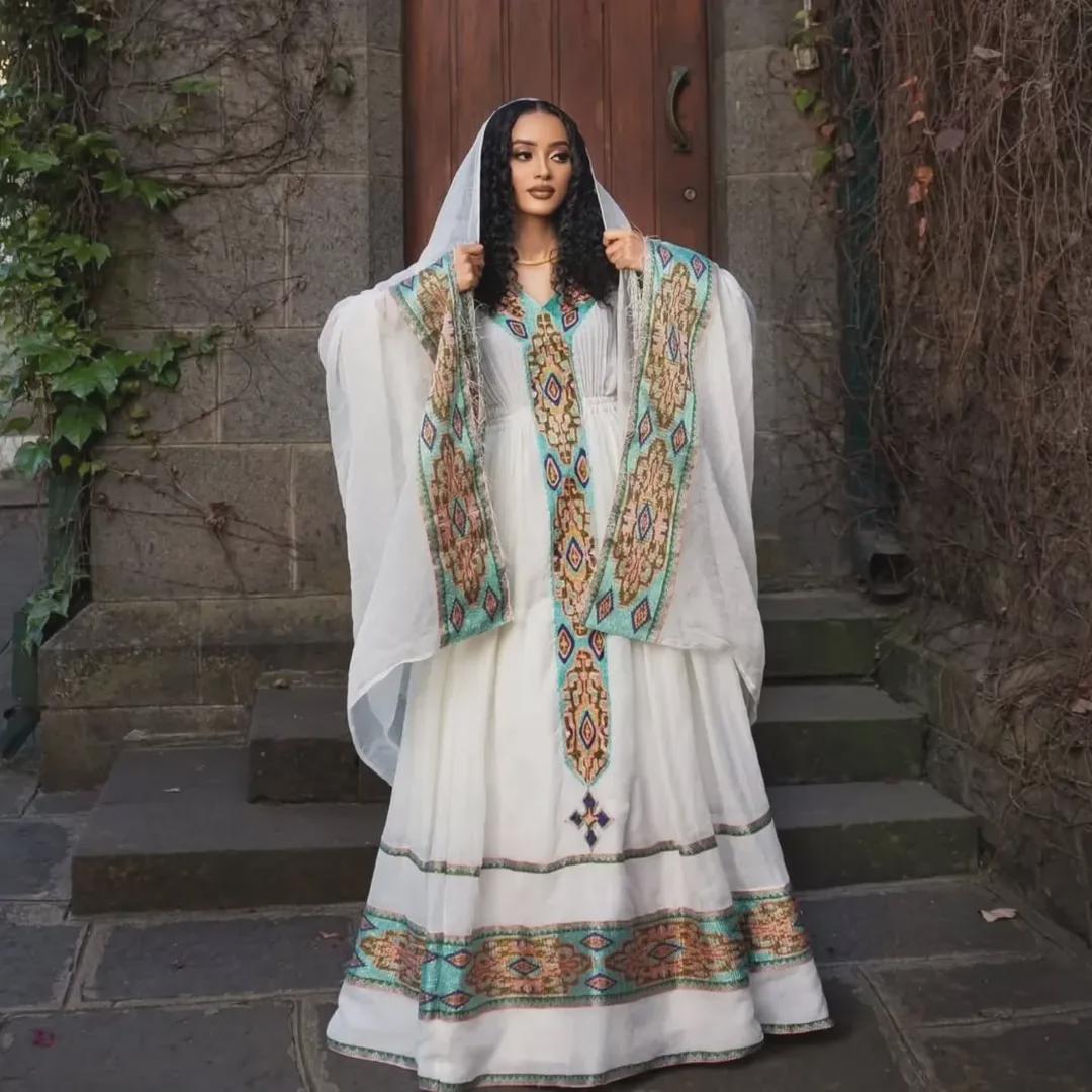 Ethiopian Cultural Tibeb Dress, Zuria Habesha Kemis, New Tilet Wedding Attire, Handmade Traditional Libs