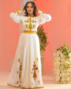Golden Ethiopian Habesha Dress for Women: Traditional Kemis, Habesha Cultural Clothing