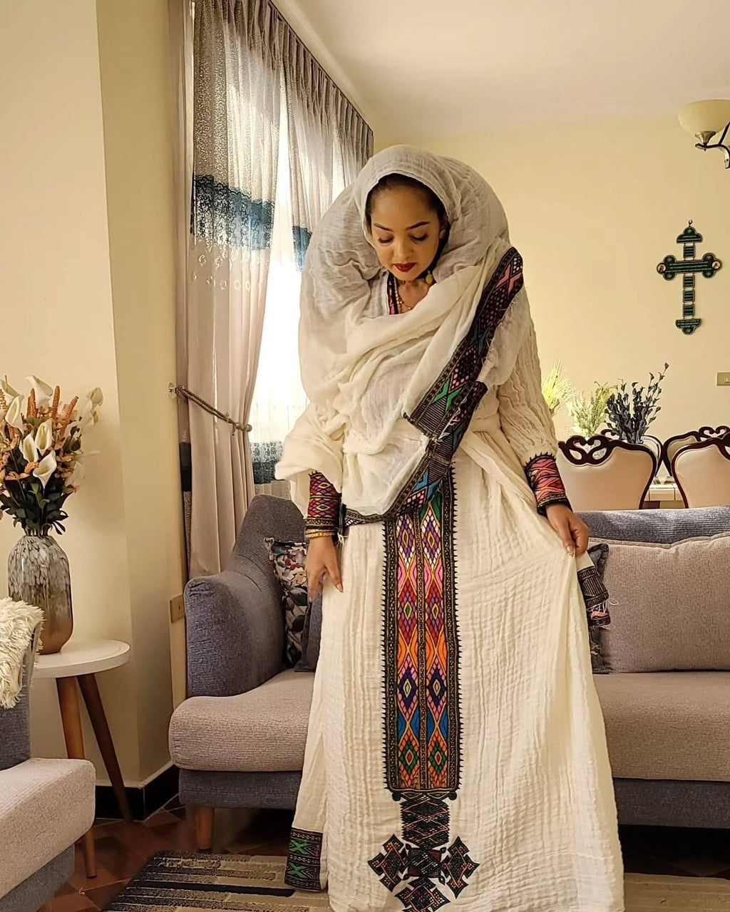 Handmade Axum Women’s Fetil Habesha Dress, Ethiopian and Eritrean Cultural Outfit, Elegant Holiday Celebration Wear, Habesha Gift