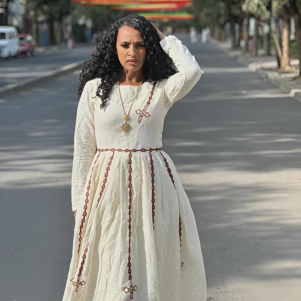 Ethiopian Dress: Cultural Kemis with Tilet Design, Traditional Habesha Attire for Women, Fetil Fabric