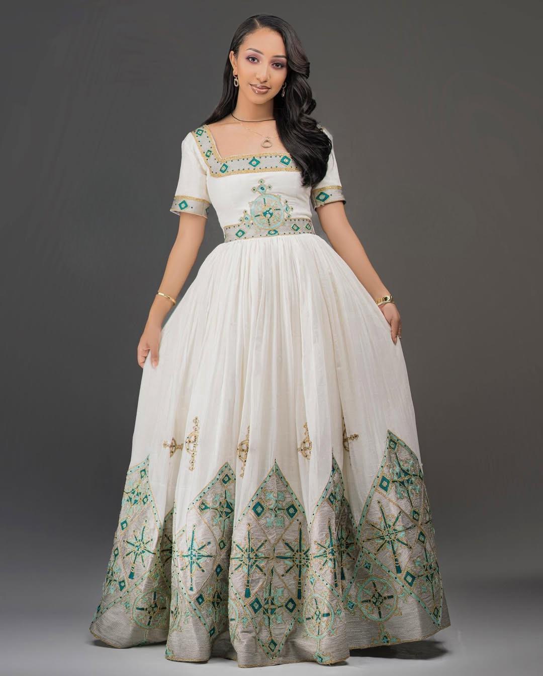 Ethiopian Dress Handmade Cultural Zuria Habesha Kemis, Handwoven Traditional Outfit with Custom Sizing