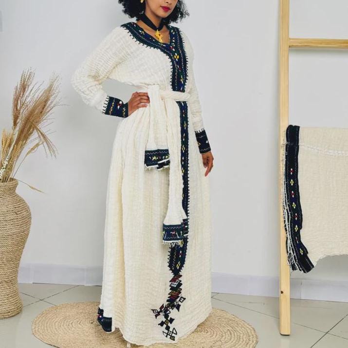 Axum Fetil Habesha Dress For Women, Ethiopian and Eritrean Traditional Kemis, Handwoven Cultural Wear