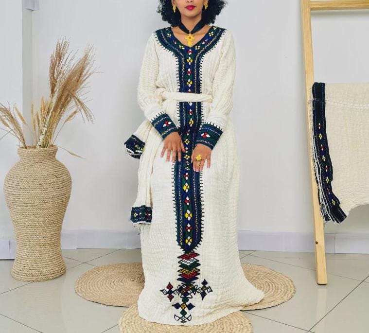Axum Fetil Habesha Dress For Women, Ethiopian and Eritrean Traditional Kemis, Handwoven Cultural Wear