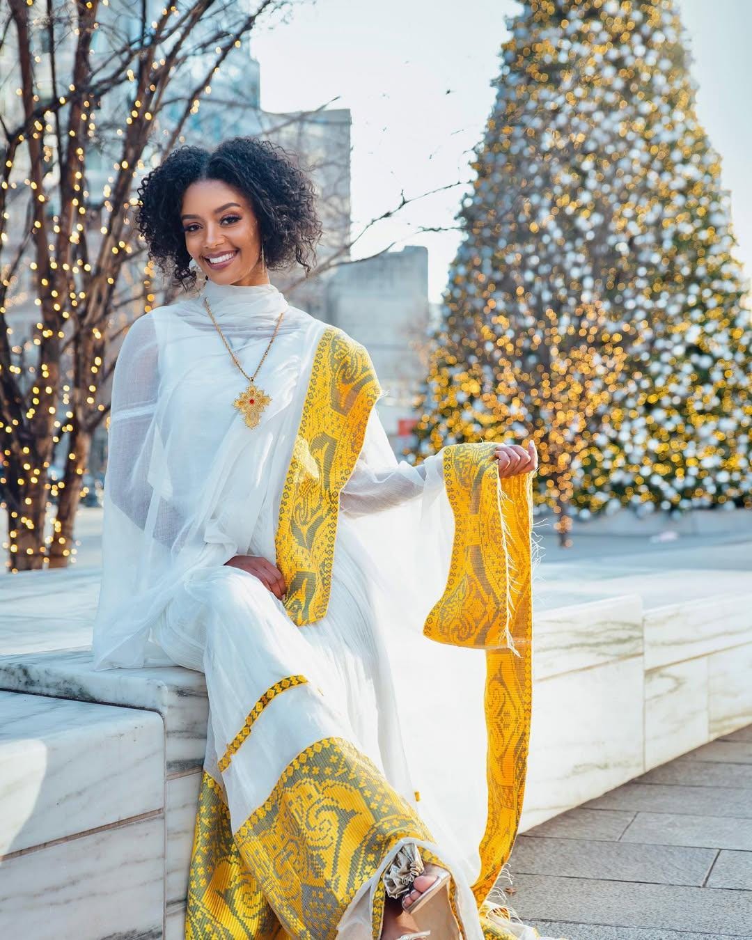 Yellow Zuria Tibeb Habesha Kemis, Ethiopian Cultural Dress, New Tilet Wedding Attire, Handmade Traditional Libs