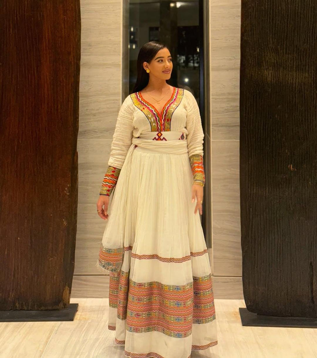 Ethiopian Dress, Handmade Habesha Kemis, New Handwoven Traditional Outfit with Custom Sizing, Cultural Clothing