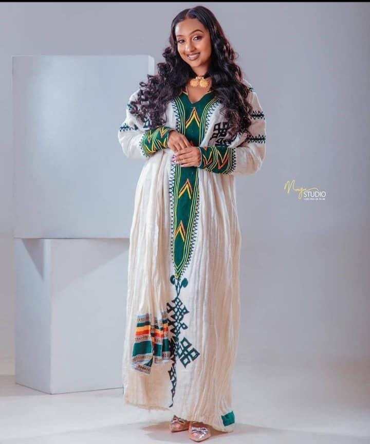 New Green Habesha Kemis, Eritrean Custom-Made Women’s Traditional Clothing for Weddings, Ethiopian Cultural Dress, Habesha Lbs
