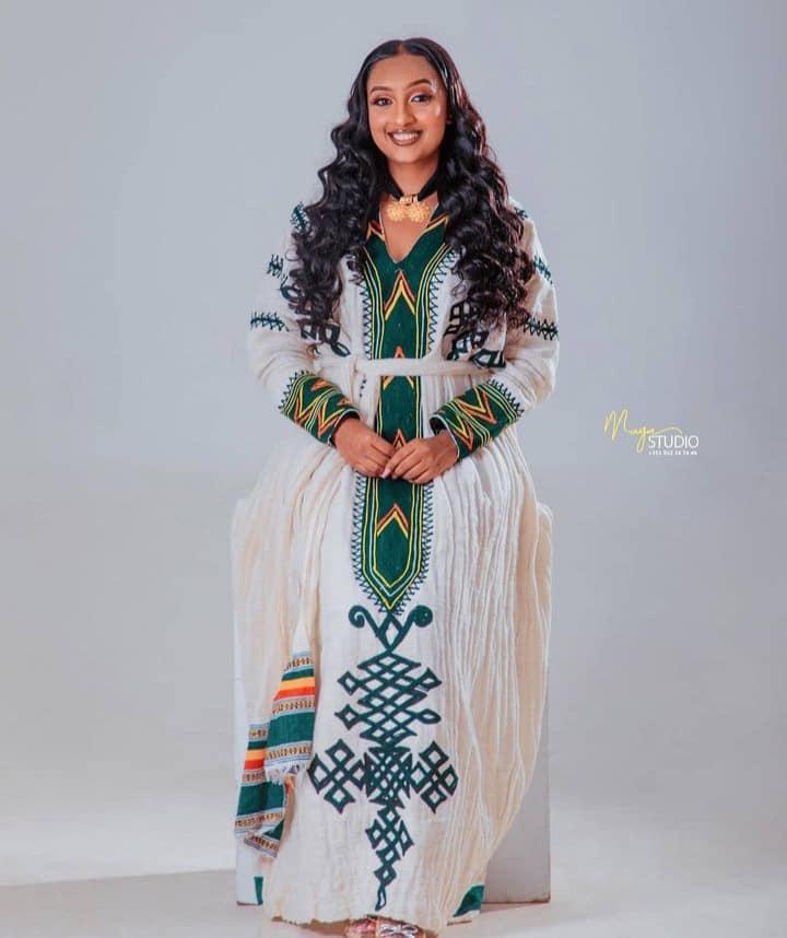New Green Habesha Kemis, Eritrean Custom-Made Women’s Traditional Clothing for Weddings, Ethiopian Cultural Dress, Habesha Lbs